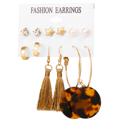 Acrylic Artificial Pearl Circle Tassel Earrings Set 6 Piece Set Hot Selling Earrings Wholesale Gooddiy