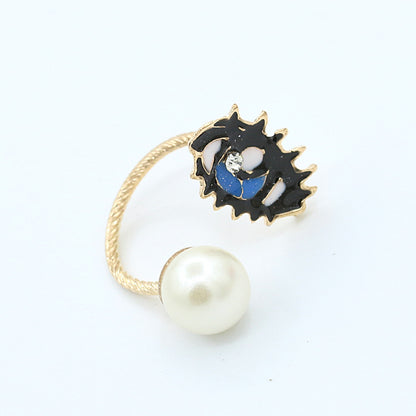 Vintage Jewelry Pearl Eyes Gem Joint Ring Ring New Lips Open Ring