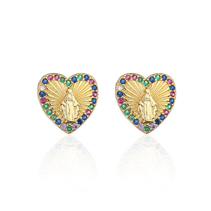 Fashion Plated Real Gold Micro Inlaid Zircon Virgin Geometric Copper Ear Stud Earrings