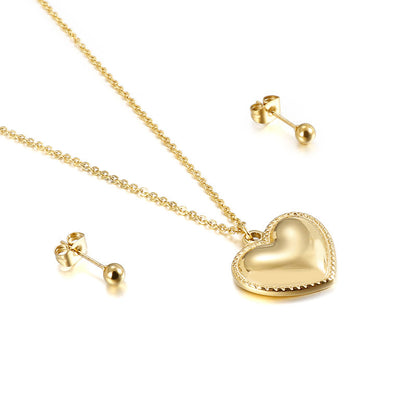 European And American Fashion Heart-shaped Stainless Steel Suit Women's Necklace + Earrings Simple Natural Titanium Steel Women's Collarbone Necklace Set