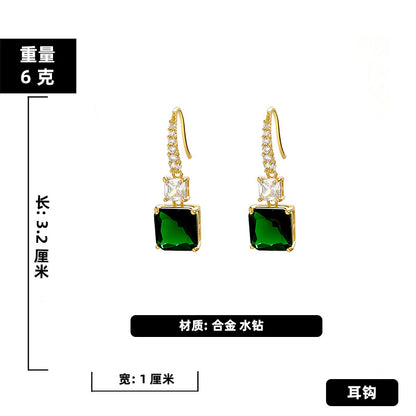 Emerald Square Rhinestone Retro Earrings