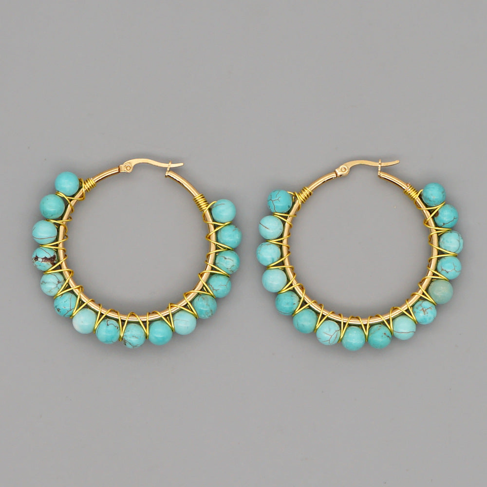 Simple Exaggerated Ethnic Gem Large Hoop Earrings