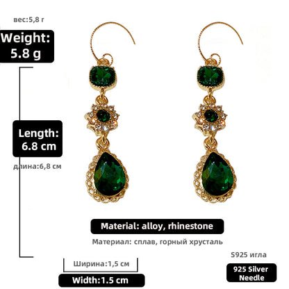 Retro Green Inlaid Rhinestone Water Drop Flower Ear Hook Wholesale Gooddiy