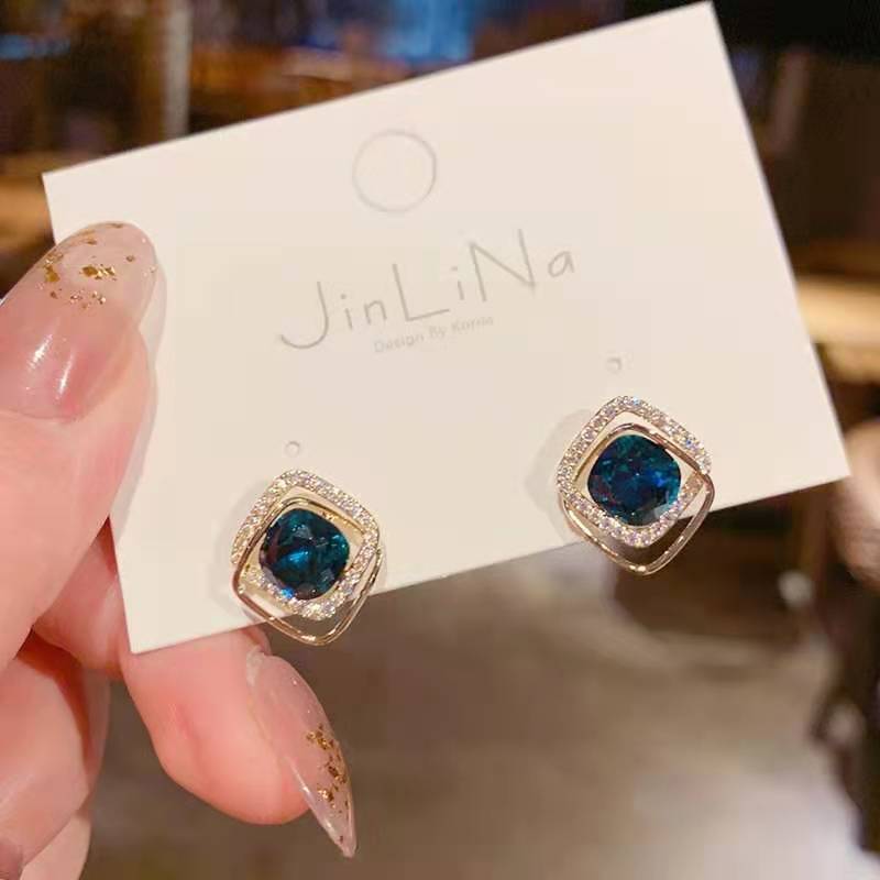 New Fashion Simple Crystal Inlaid Blue Women's Alloy Earrings