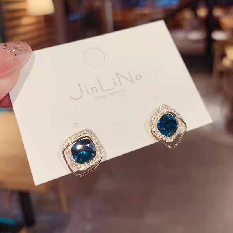 New Fashion Simple Crystal Inlaid Blue Women's Alloy Earrings