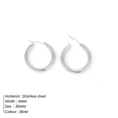 Fashion Retro Simple Stainless Steel Solid Color Multi-size Earrings