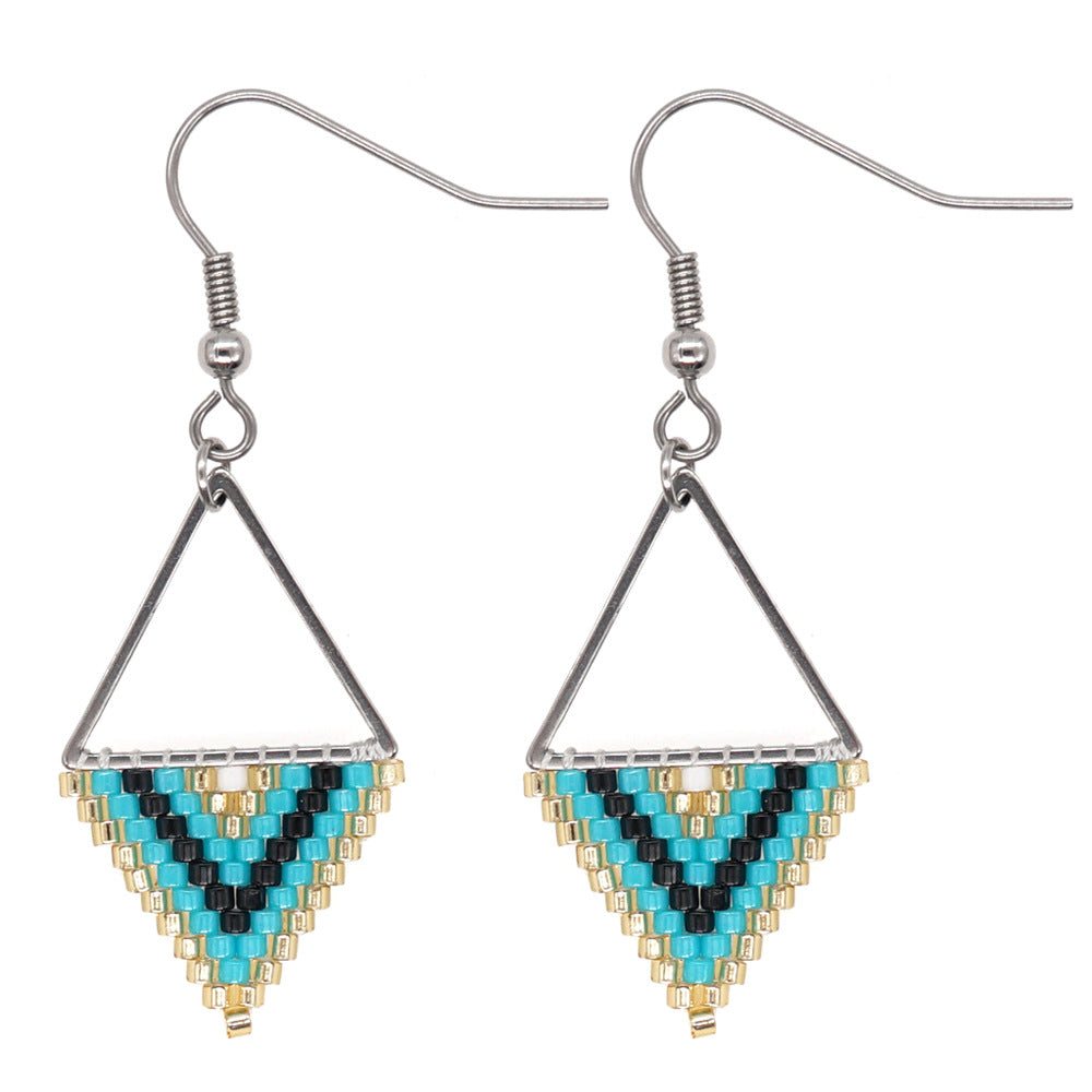 Bohemian Retro Ethnic Miyuki Rice Bead Triangle Earrings