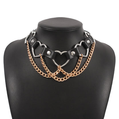 Simple Hip-hop Punk Exaggerated Metal Texture Pu Heart Shaped Necklace