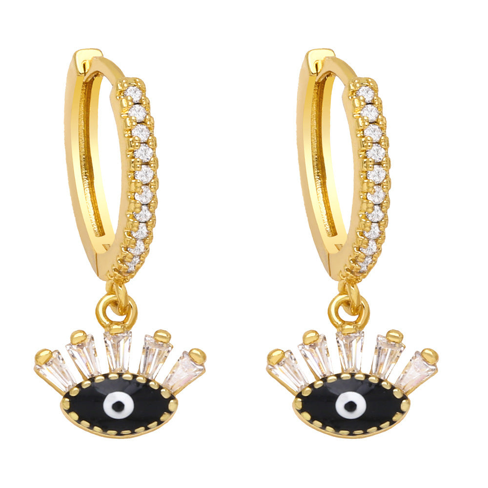 Fashion Evil Eyes Shaped Women's Inlay Zircon Dripping Eardrop Copper