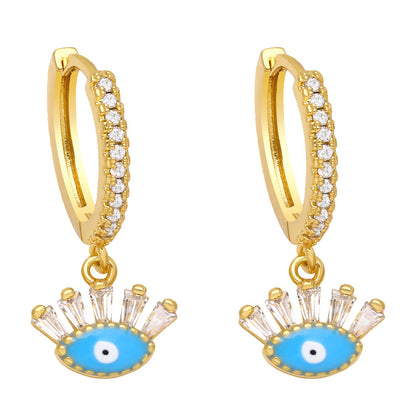 Fashion Evil Eyes Shaped Women's Inlay Zircon Dripping Eardrop Copper