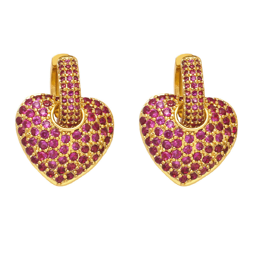 Fashion Micro-inlaid Color Heart-shaped Zircon Copper Earrings