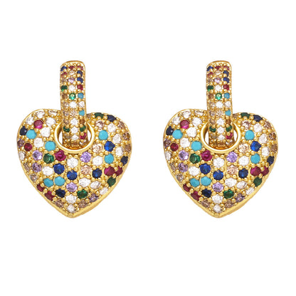 Fashion Micro-inlaid Color Heart-shaped Zircon Copper Earrings