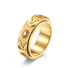 Fashion Sun Moon And Star Titanium Steel Rotatable Bohemian Ring