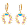 Geometric U-shaped Horseshoe Copper Inlaid Zircon Colorful Oil Earrings