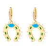 Geometric U-shaped Horseshoe Copper Inlaid Zircon Colorful Oil Earrings