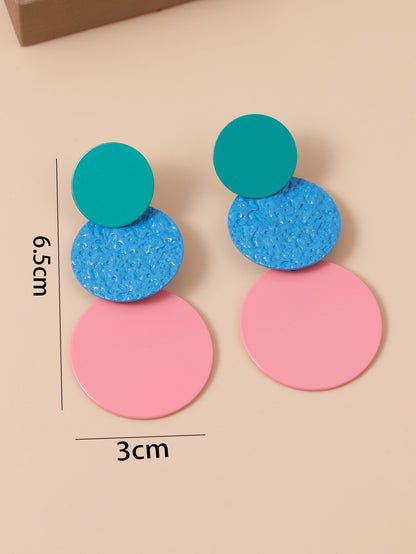 Geometric Concave-convex Color Matching Round Slice Earrings