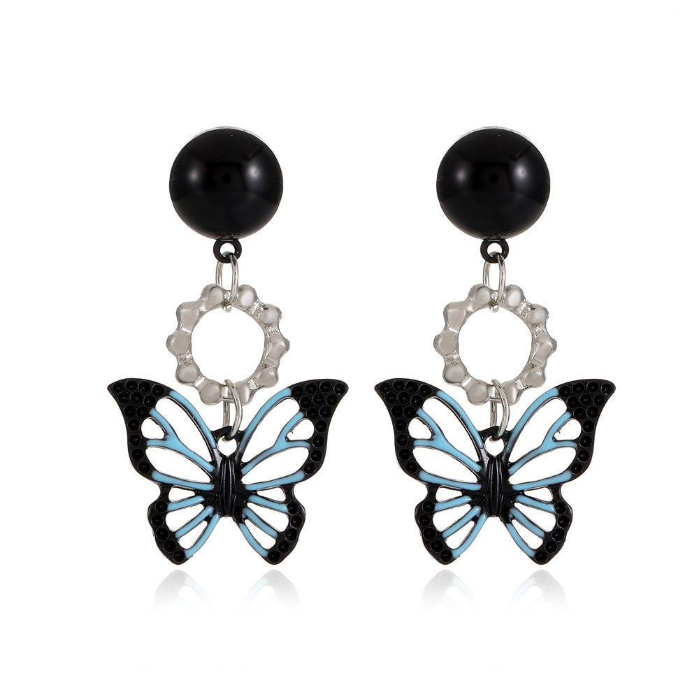 New Style Black Hollow Butterfly Pendant Alloy Earrings