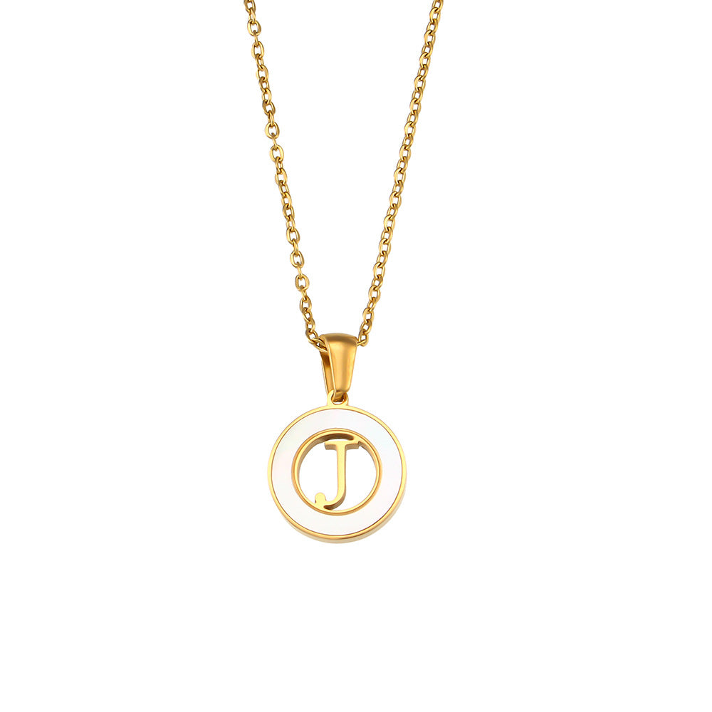 Fashion Simple Elegant Round Shell Hollow Letter Stainless Steel Necklace