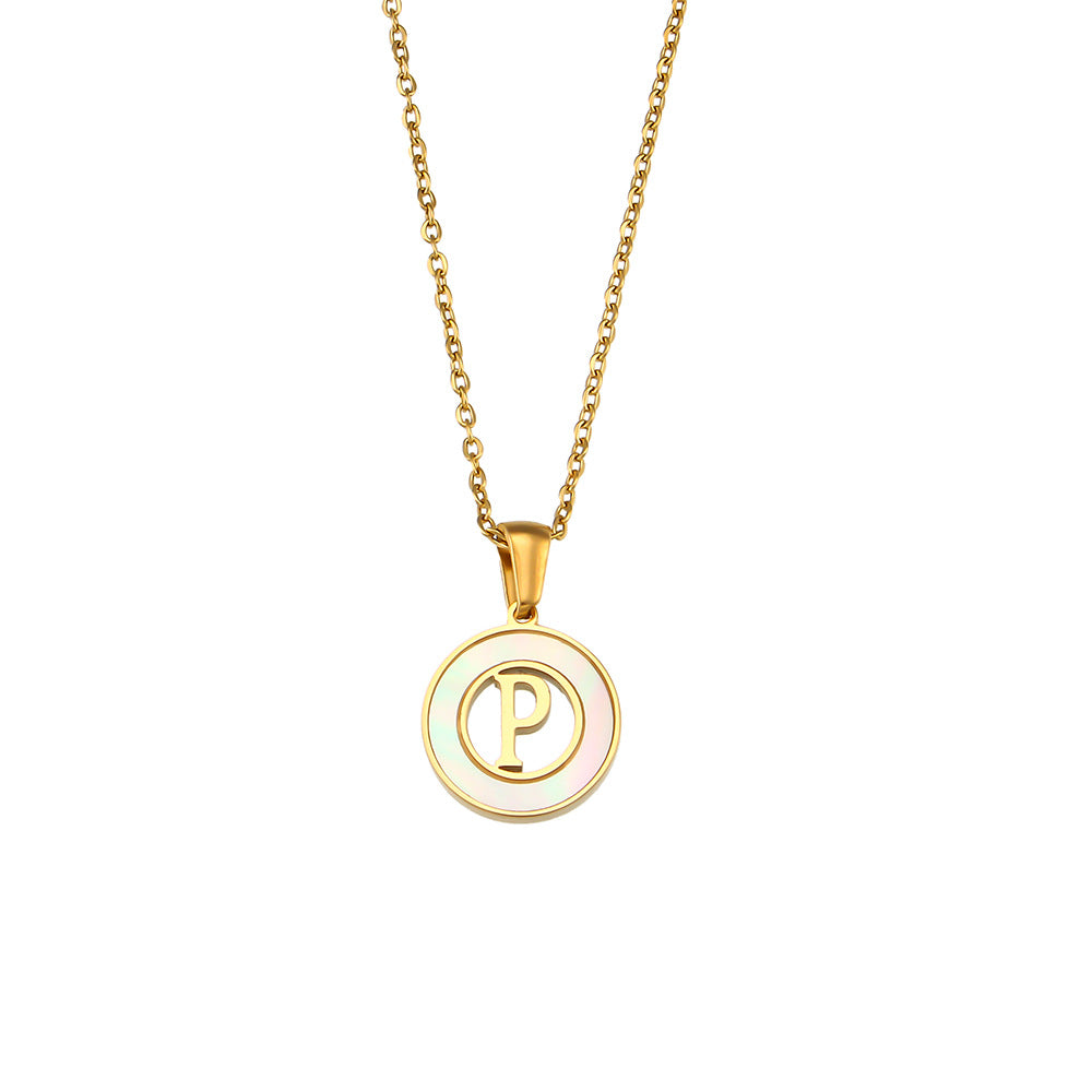 Fashion Simple Elegant Round Shell Hollow Letter Stainless Steel Necklace