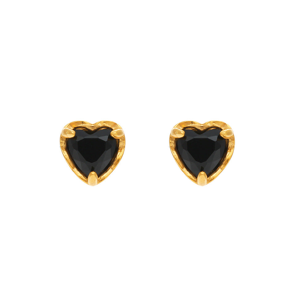 Fashion Simple Women's 18k Gold Plating Heart-shaped Zircon Stainless Steel Stud Earrings