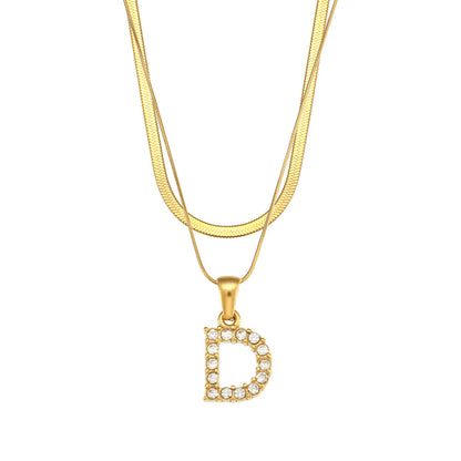 Vintage Style Letter Stainless Steel Plating Inlay Zircon Pendant Necklace