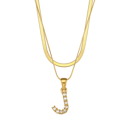 Fashion 18k Gold Plated Double-layer Chain Zircon Letter Stainless Steel Necklace