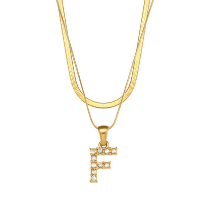 Fashion 18k Gold Plated Double-layer Chain Zircon Letter Stainless Steel Necklace