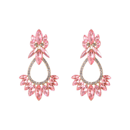 New Fashion Flower Shape Inlaid Rhinestone Big Drop Earrings