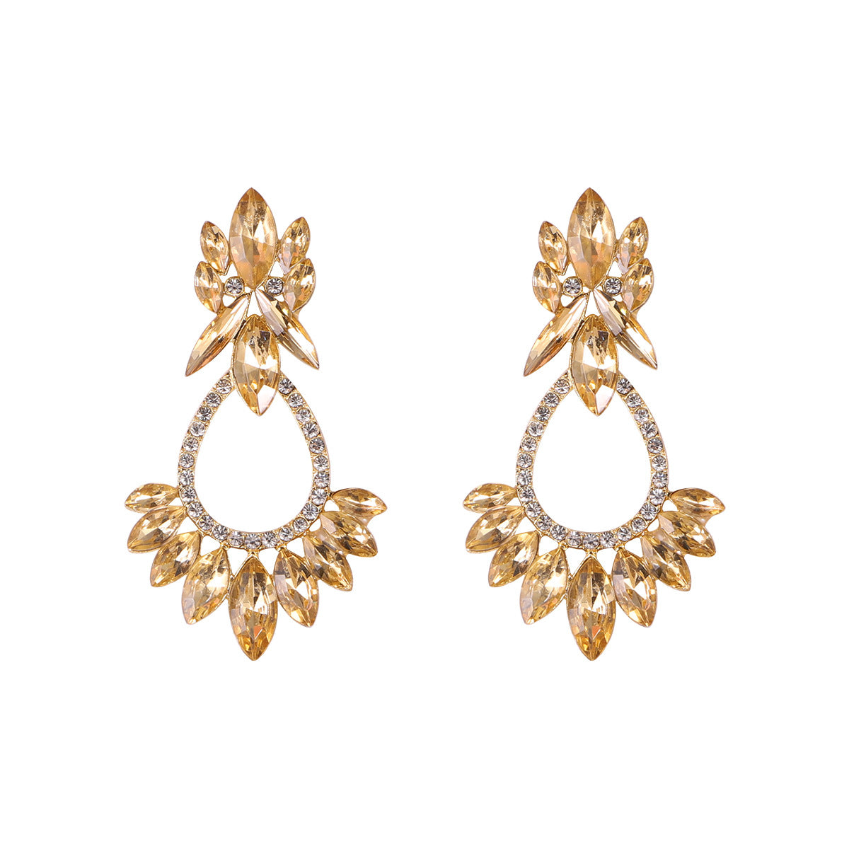 New Fashion Flower Shape Inlaid Rhinestone Big Drop Earrings