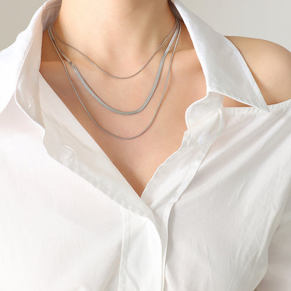 Trend Retro Simple Titanium Steel Blade Clavicle Three-layer Suit Necklace