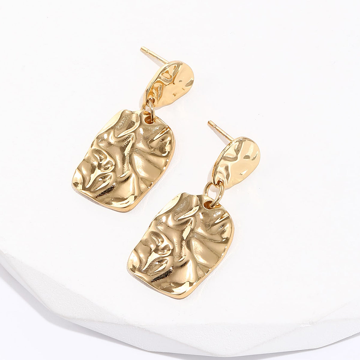 Fashion Creative Simple Hammer Pleated Irregular Square Stainless Steel Earrings