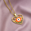 Fashion Evil Eye Copper Inlaid Zircon  Drop Oil Heart-shaped Pendant Stainless Steel Necklace