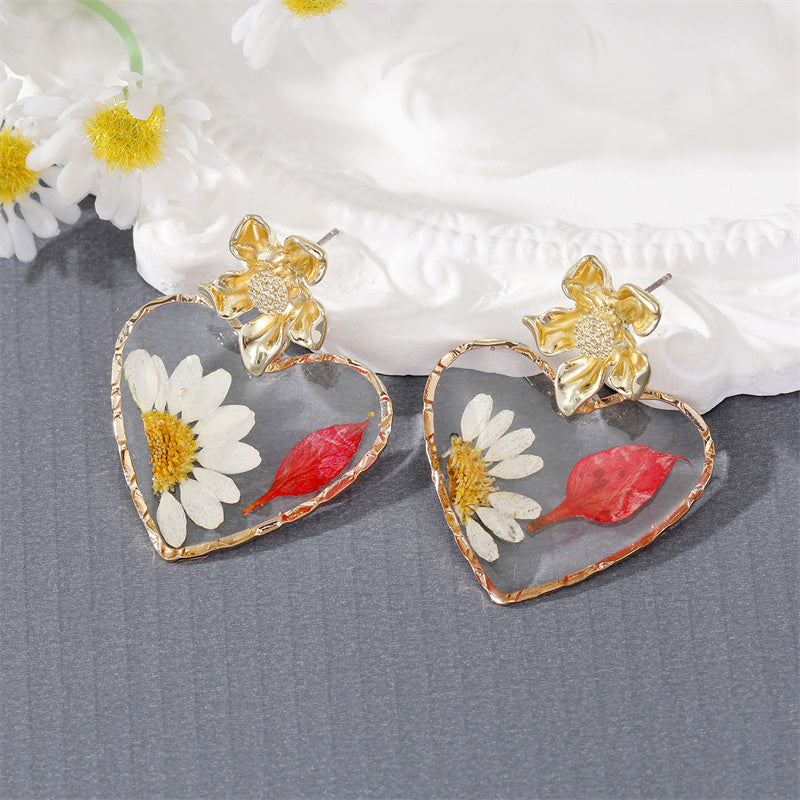 New Style Creative Rose Dried Flower Butterfly Heart-shaped Pendant Earrings