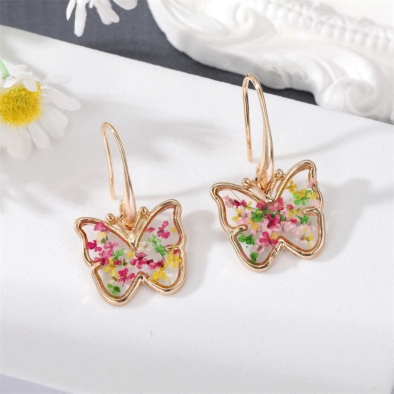 New Style Transparent Heart Butterfly Dried Flower Geometric Pendant Earrings