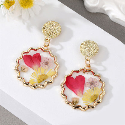 1 Piece Pastoral Round Flower Epoxy Alloy Resin Earrings