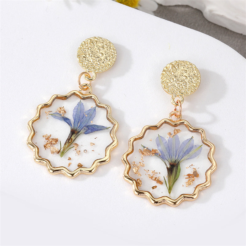 1 Piece Pastoral Round Flower Epoxy Alloy Resin Earrings