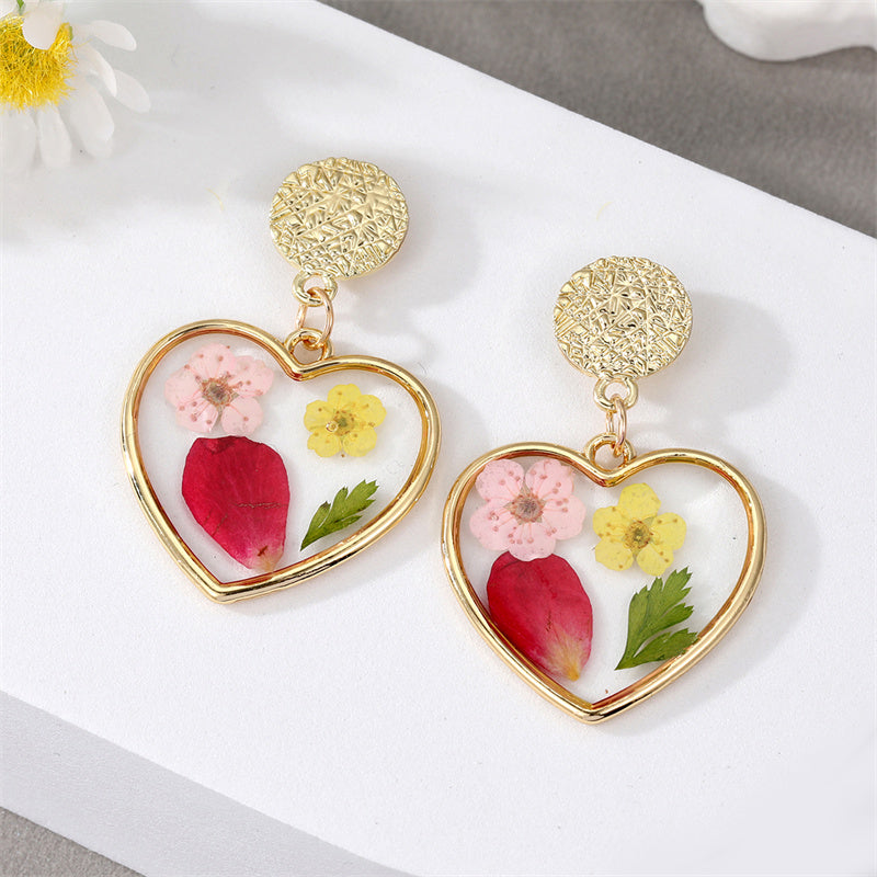 1 Piece Pastoral Round Flower Epoxy Alloy Resin Earrings