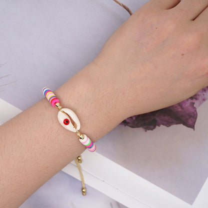 Bracelet Female Simple Bohemian Beach Wind Natural Shell Oil Drop Evil Eye Hand-woven Ceramic Mud Piece Friendship Rope