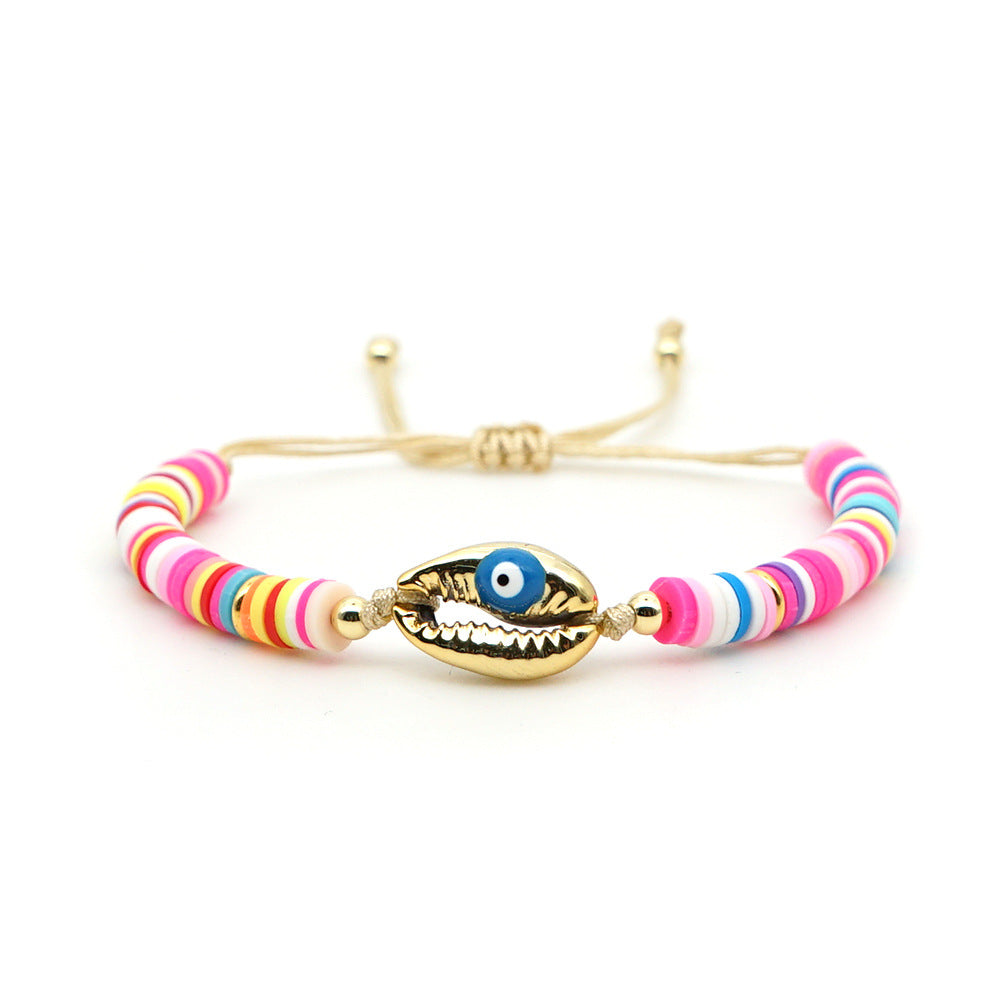 Bracelet Female Simple Bohemian Beach Wind Natural Shell Oil Drop Evil Eye Hand-woven Ceramic Mud Piece Friendship Rope