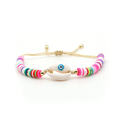 Bracelet Female Simple Bohemian Beach Wind Natural Shell Oil Drop Evil Eye Hand-woven Ceramic Mud Piece Friendship Rope