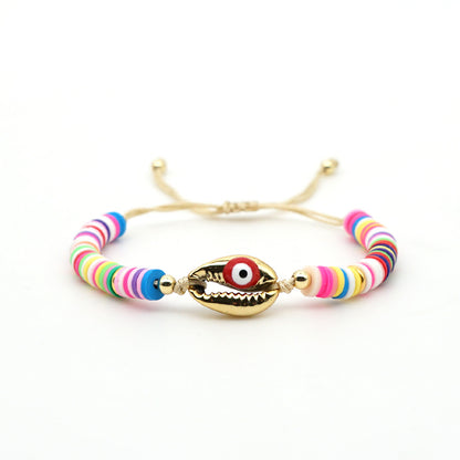 Bracelet Female Simple Bohemian Beach Wind Natural Shell Oil Drop Evil Eye Hand-woven Ceramic Mud Piece Friendship Rope