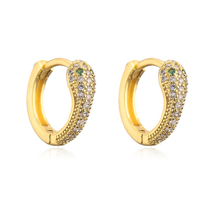 New Style Copper Plated 18k Gold Micro Inlaid Zircon Snake Earrings