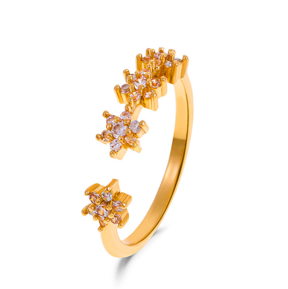 European And American Fashion Ladies Ring Three-layer Hollow Star Moon Ring Personalized Diamond Pentagram Opening Ring