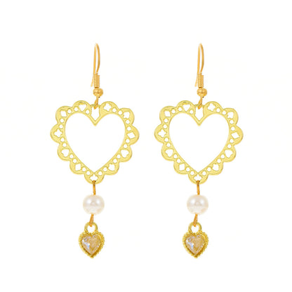 Fashion Simple Hollow Heart-shaped Metal Geometry Pearl Earrings