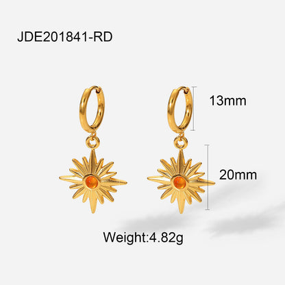 Vintage Style 18k Gold Plated Stainless Steel Geometric Zircon Pendant Earrings