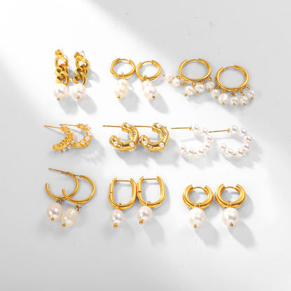 Fashion Geometric Plating Stainless Steel Pearl Gold Plated Earrings