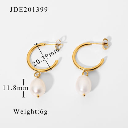 Fashion Geometric Plating Stainless Steel Pearl Gold Plated Earrings