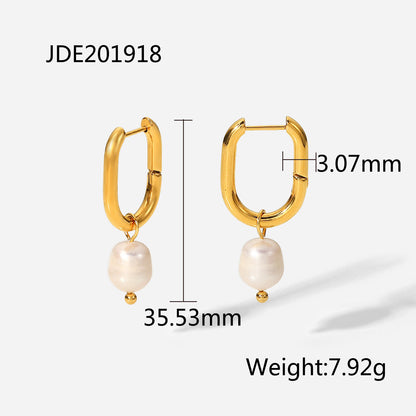 Fashion Geometric Plating Stainless Steel Pearl Gold Plated Earrings