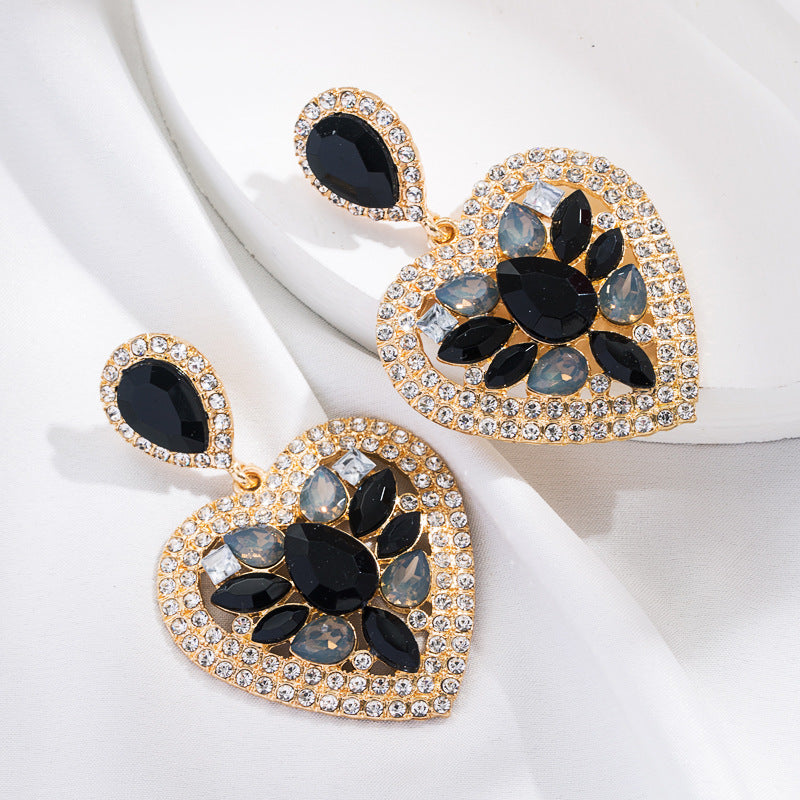 Fashion Multi-layer Heart-shaped Alloy Diamond-embedded Colorful Rhinestone Earrings