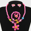 Children's Resin Necklace Bracelet 4 Pcs Set Rings Ear Studs Girls' Plastic Flower-shaped Set Wholesale